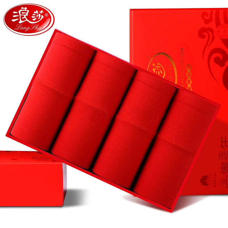 4Pcs/Set Women Panties Cotton Good Luck Red Intimates Soft Breathable Comfort Underpants Female Underwear Seamless Girls Briefs