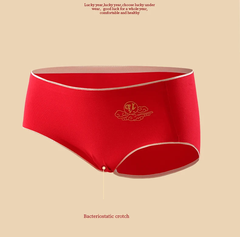 4Pcs/Set Women Panties Cotton Good Luck Red Intimates Soft Breathable Comfort Underpants Female Underwear Seamless Girls Briefs