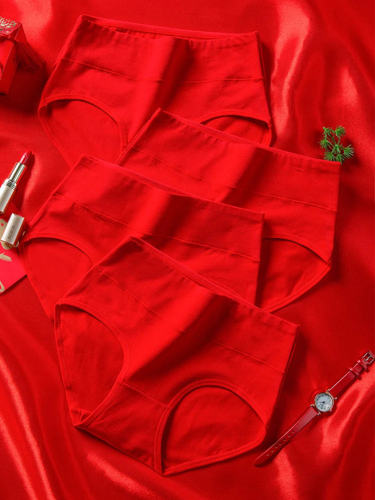 4Pcs/Set Women Panties Cotton Good Luck Red Intimates Soft Breathable Comfort Underpants Female Underwear Seamless Girls Briefs