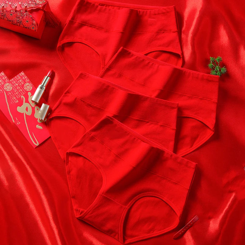 4Pcs/Set Women Panties Cotton Good Luck Red Intimates Soft Breathable Comfort Underpants Female Underwear Seamless Girls Briefs