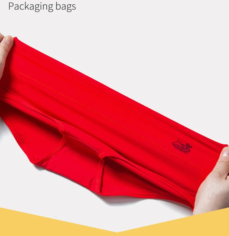 4Pcs/Set Women Panties Cotton Good Luck Red Intimates Soft Breathable Comfort Underpants Female Underwear Seamless Girls Briefs