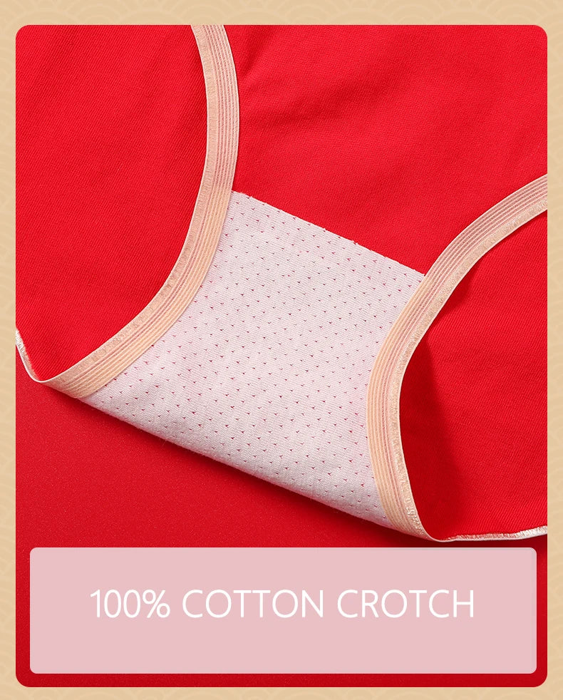 4Pcs/Set Women Panties Cotton Good Luck Red Intimates Soft Breathable Comfort Underpants Female Underwear Seamless Girls Briefs