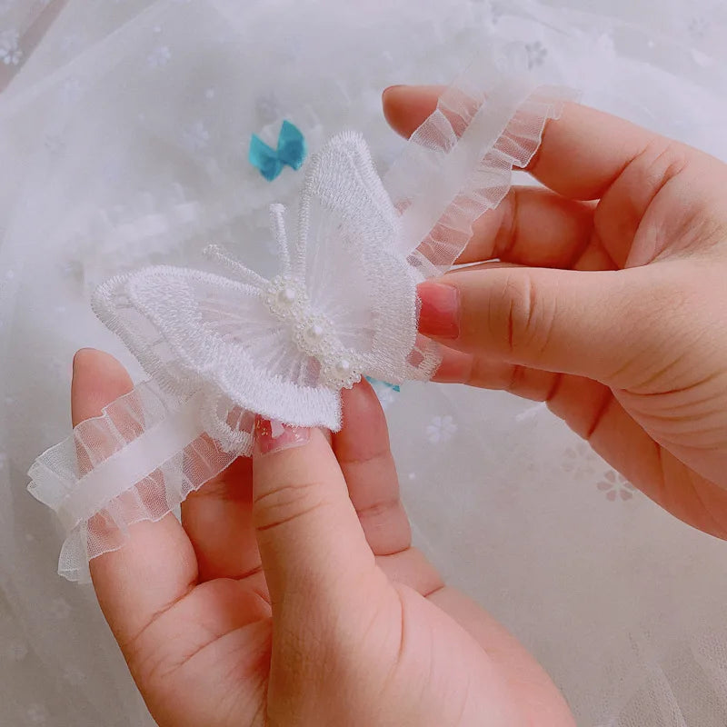 2Pcs Sexy Leg Garter Lace Ruffle Garters Charm Women Thigh Bands Pearl Leg Ring Stockings White Party Dress Butterfly Decoration