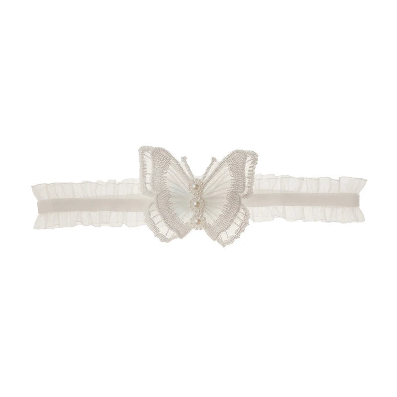 2Pcs Sexy Leg Garter Lace Ruffle Garters Charm Women Thigh Bands Pearl Leg Ring Stockings White Party Dress Butterfly Decoration
