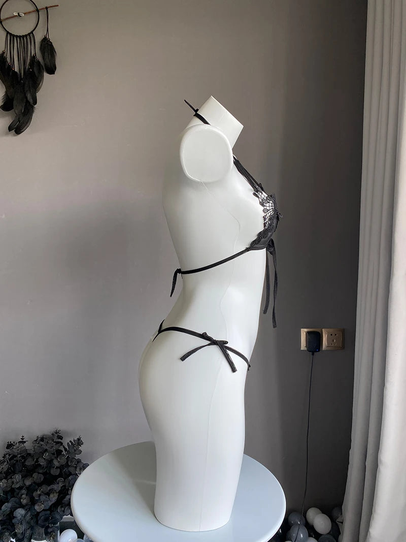 2024 Summer Ultra-thin Women's Lingerie Set Lace-up Mini Bra Thong Set Girl Sexy Lingerie Female Underwear Porn Hot Outfits