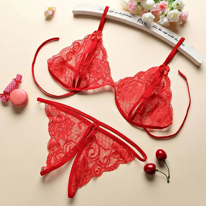 2024 Summer Ultra-thin Women's Lingerie Set Lace-up Mini Bra Thong Set Girl Sexy Lingerie Female Underwear Porn Hot Outfits